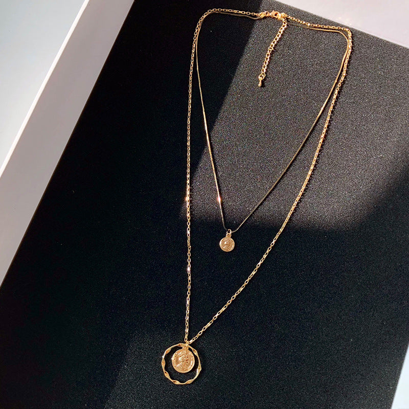 Coin pendant multilayer necklace