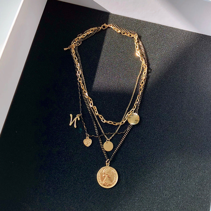 Coin pendant multilayer necklace