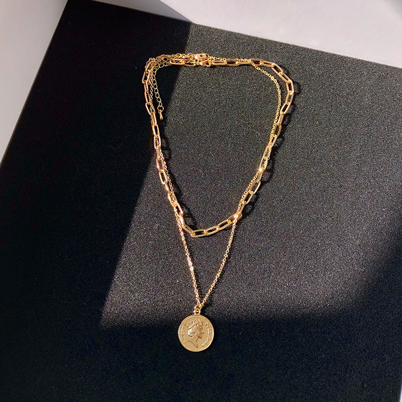 Coin pendant multilayer necklace