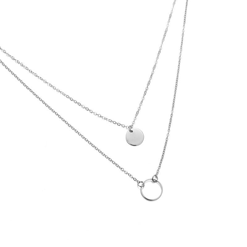 Fashion Jewelry Small Circle Disc Alloy Pendant Neck Necklace