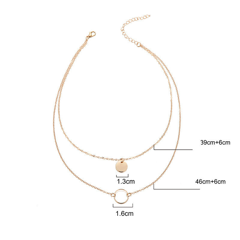 Fashion Jewelry Small Circle Disc Alloy Pendant Neck Necklace